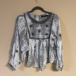Tie Dye Embellished Beaded Tunic blouse black white gray